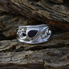 Victoria Red Solitaire Gemstone Ring with Silver Design