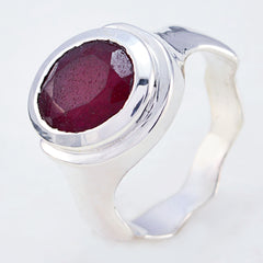 Sarah silver ring with red solitaire gemstone ring centerpiece in oval cut design