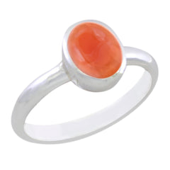Hua Red Solitaire Gemstone Ring in Silver Band Red onyx Red