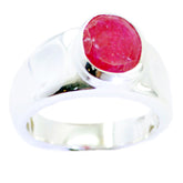 Nisa red solitaire gemstone ring with a round red gemstone set in a polished silver band