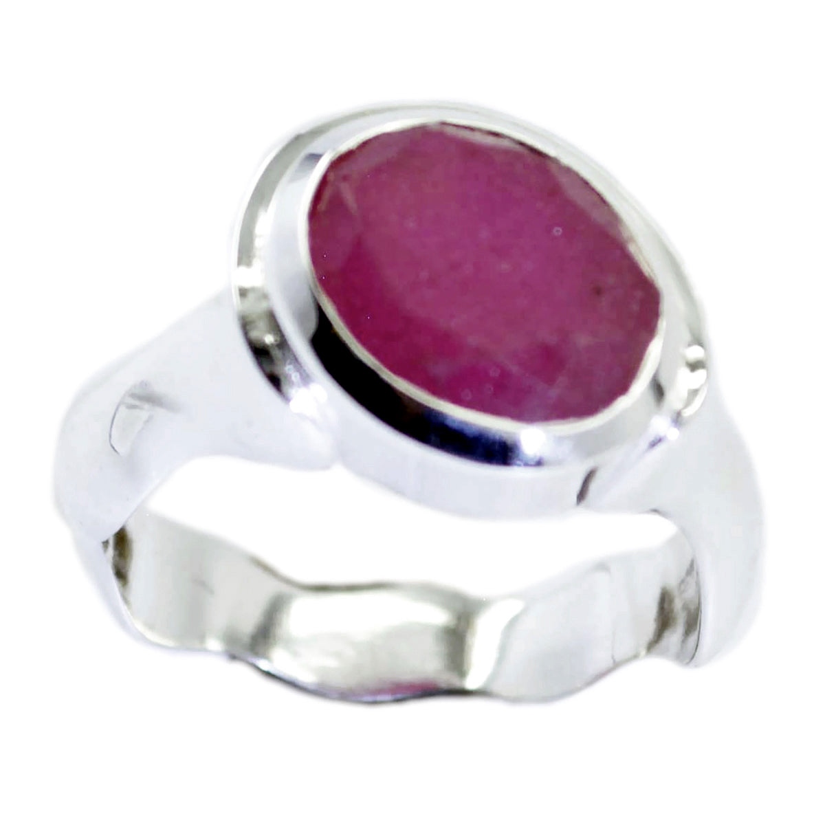 Sarah red solitaire gemstone ring with silver band and oval red stone centerpiece