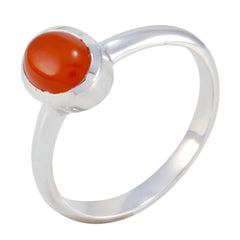 Hua Red Solitaire Gemstone Ring in Silver Band