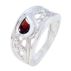 Victoria Red Solitaire Gemstone Ring with Silver Design