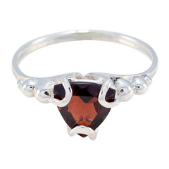 Ella red solitaire gemstone ring with triangular red gemstone and silver band