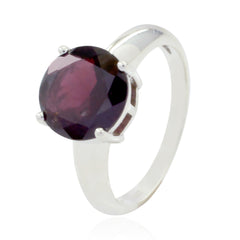 Sofia sterling silver red solitaire ring with round faceted garnet in a four prong setting