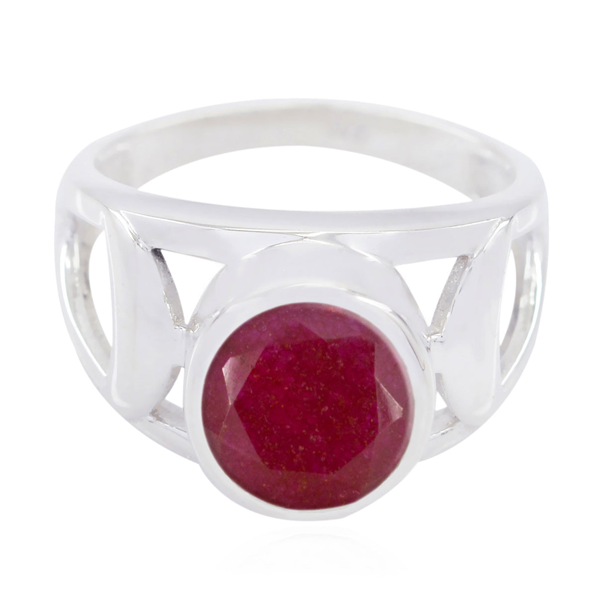 Meera Red Solitaire Ring with Sterling Silver Band Indian Ruby Red