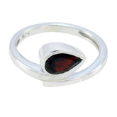Yasmin red solitaire ring for women with pear-shaped red gemstone on silver band