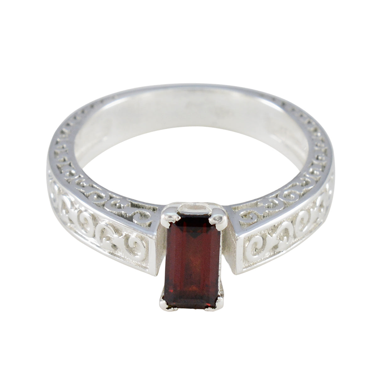 Yasmin Red Solitaire Ring for Women with Elegant Silver Band Garnet Red