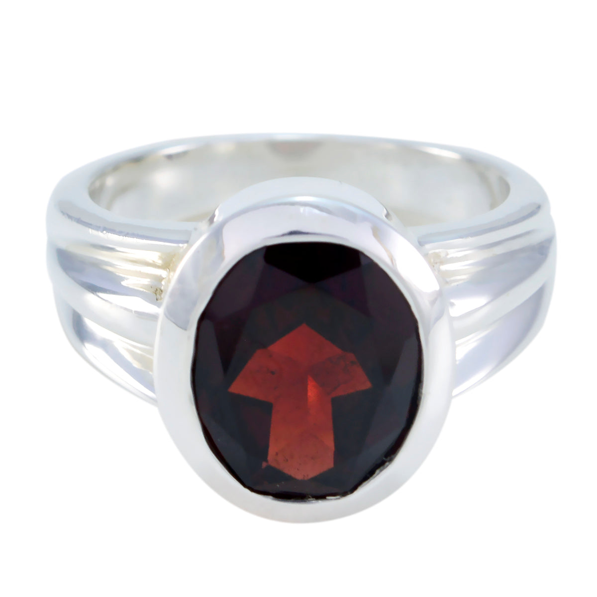 Bianca red solitaire ring for women with a round deep red gemstone set in a silver band