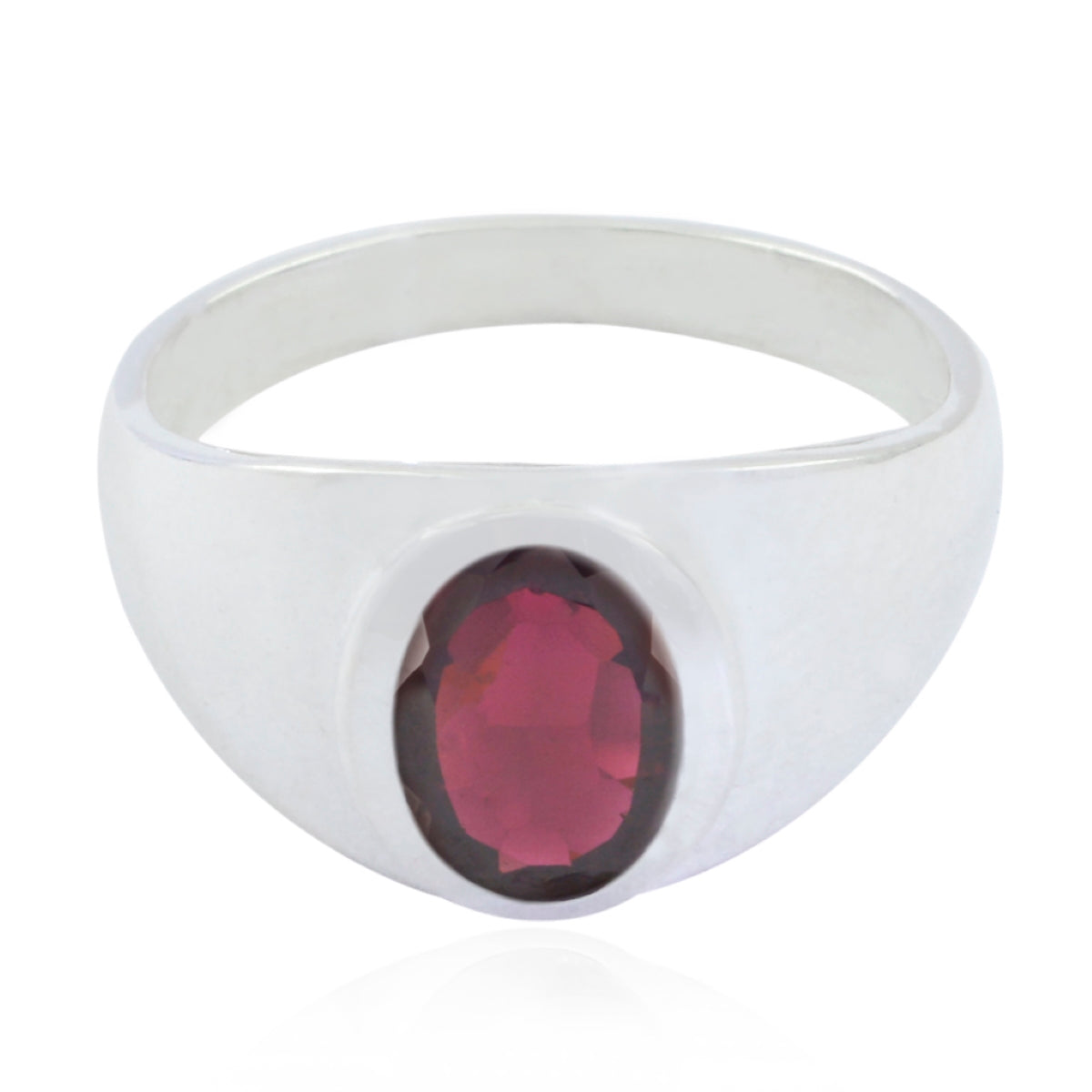 Aurora sterling silver ring with oval red garnet bezel setting red solitaire ring for women elegant everyday wear