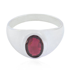 Aurora sterling silver ring with oval red garnet bezel setting red solitaire ring for women elegant everyday wear