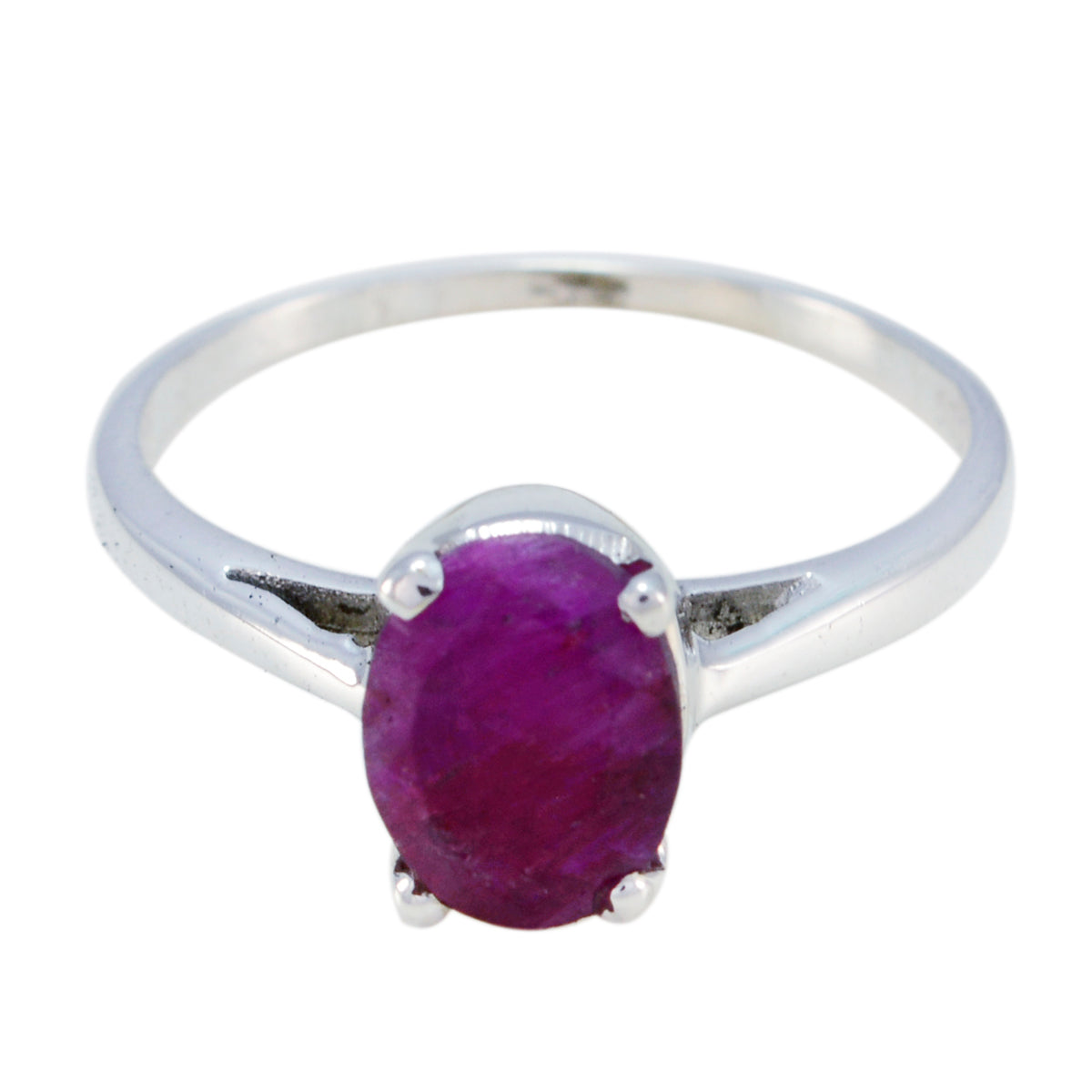 Nova red solitaire ring for women featuring a silver band with a deep red oval gemstone