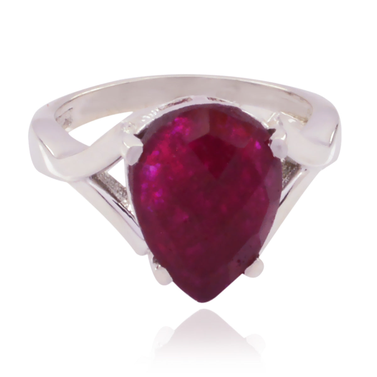 Pauline Red Solitaire Ring for Women with Pear Gemstone Indian Ruby Red