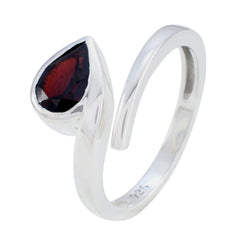 Yasmin elegant red solitaire ring for women with teardrop red gemstone set in sterling silver band
