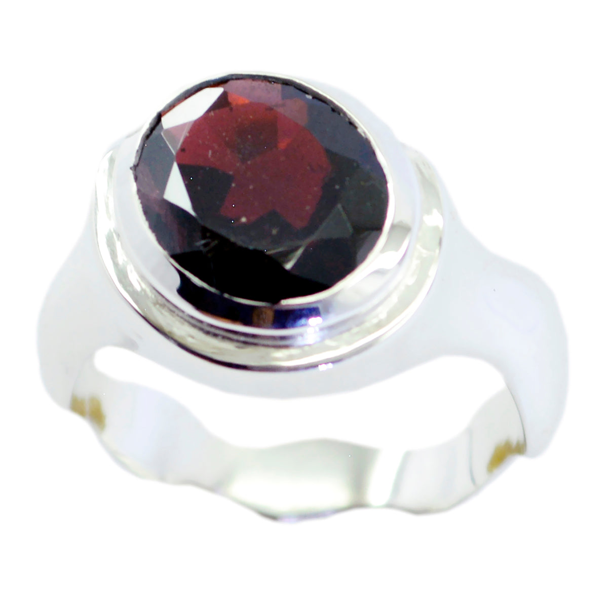 Riley red solitaire ring for women with a large faceted red gemstone and silver band
