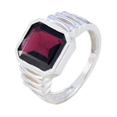 Aurora Red Solitaire Ring for Women with Emerald Cut Gem