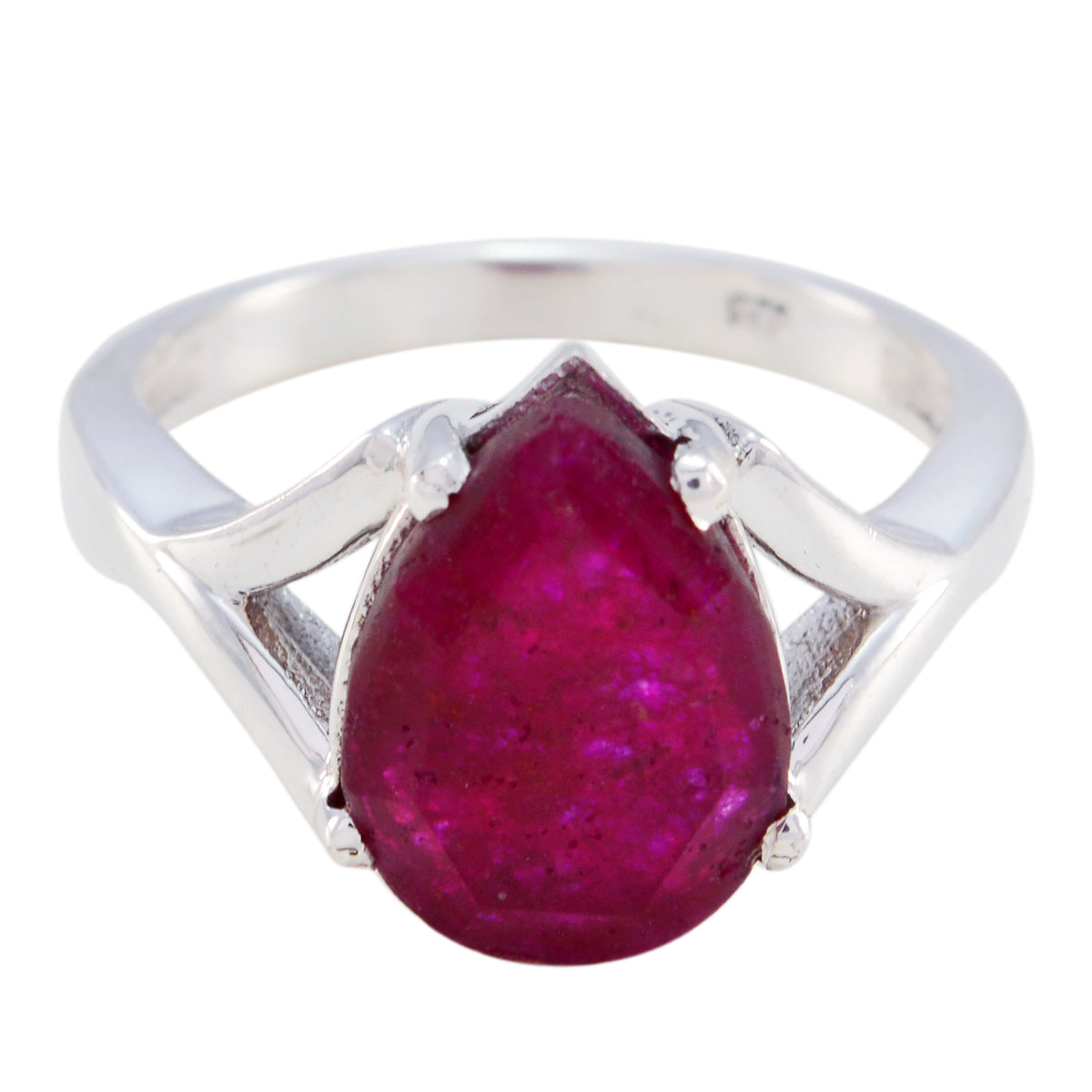 Putri red solitaire ring for women with pear-shaped red gemstone and silver band