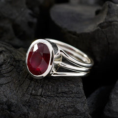 Teresa Red Solitaire Ring India with Silver Band
