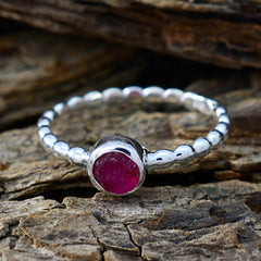 Maya Red Solitaire Ring with Beaded Silver Band