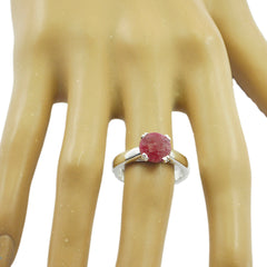 Emily Red Solitaire Ring with Sterling Silver Band