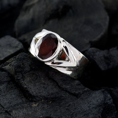 Agustina Red Solitaire Ring with Silver Band