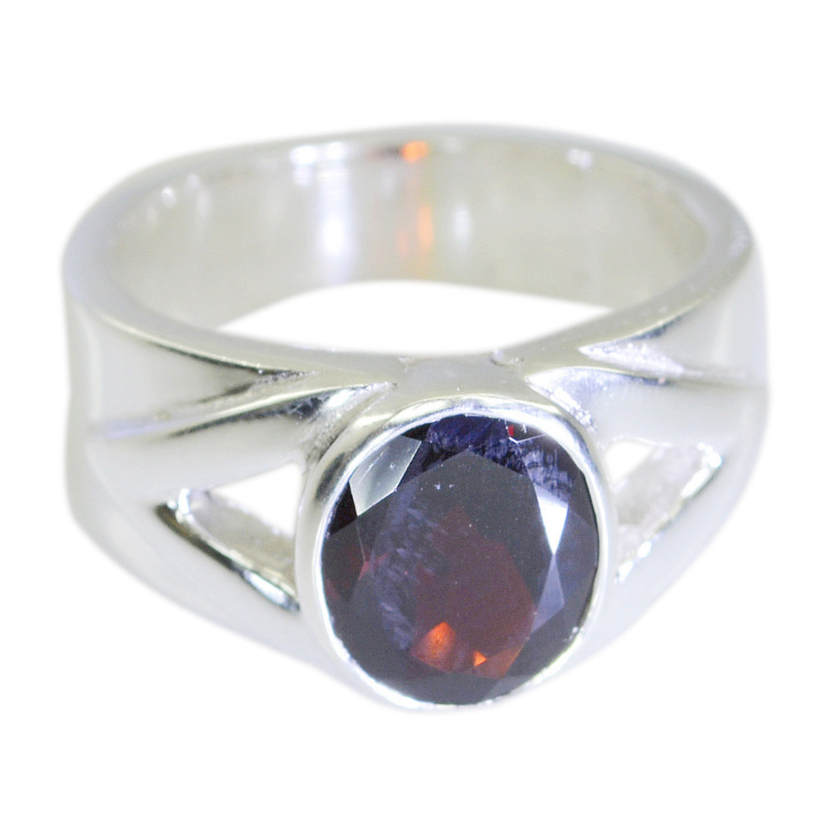 Agustina Red Solitaire Ring with Silver Band Garnet Red
