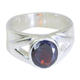 Agustina Red Solitaire Ring with Silver Band Garnet Red