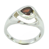 Araya Red Solitaire Ring with Elegant Silver Band Garnet Red