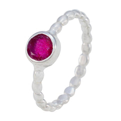 Maya Red Solitaire Ring with Beaded Silver Band