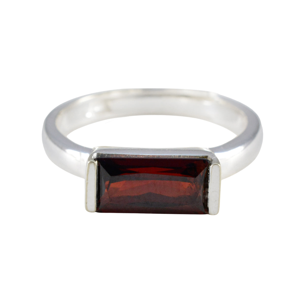 Jia Red Solitaire Ring with Rectangular Gemstone Garnet Red