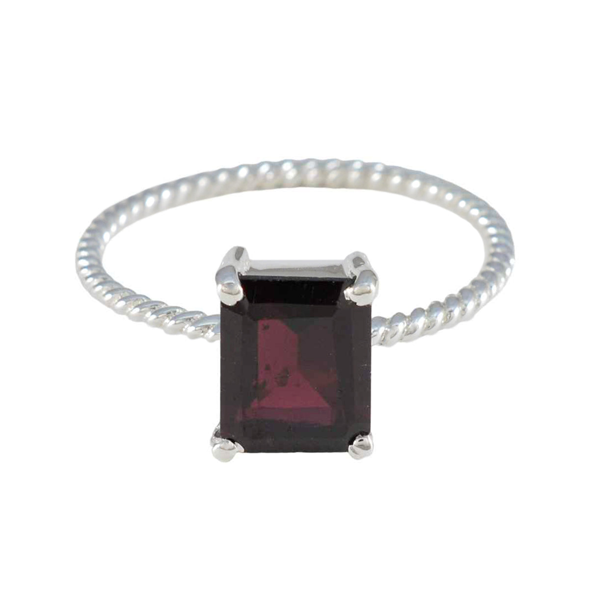 Ayaka Red Solitaire Ring with Twisted Silver Band Garnet Red