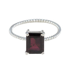 Ayaka Red Solitaire Ring with Twisted Silver Band Garnet Red