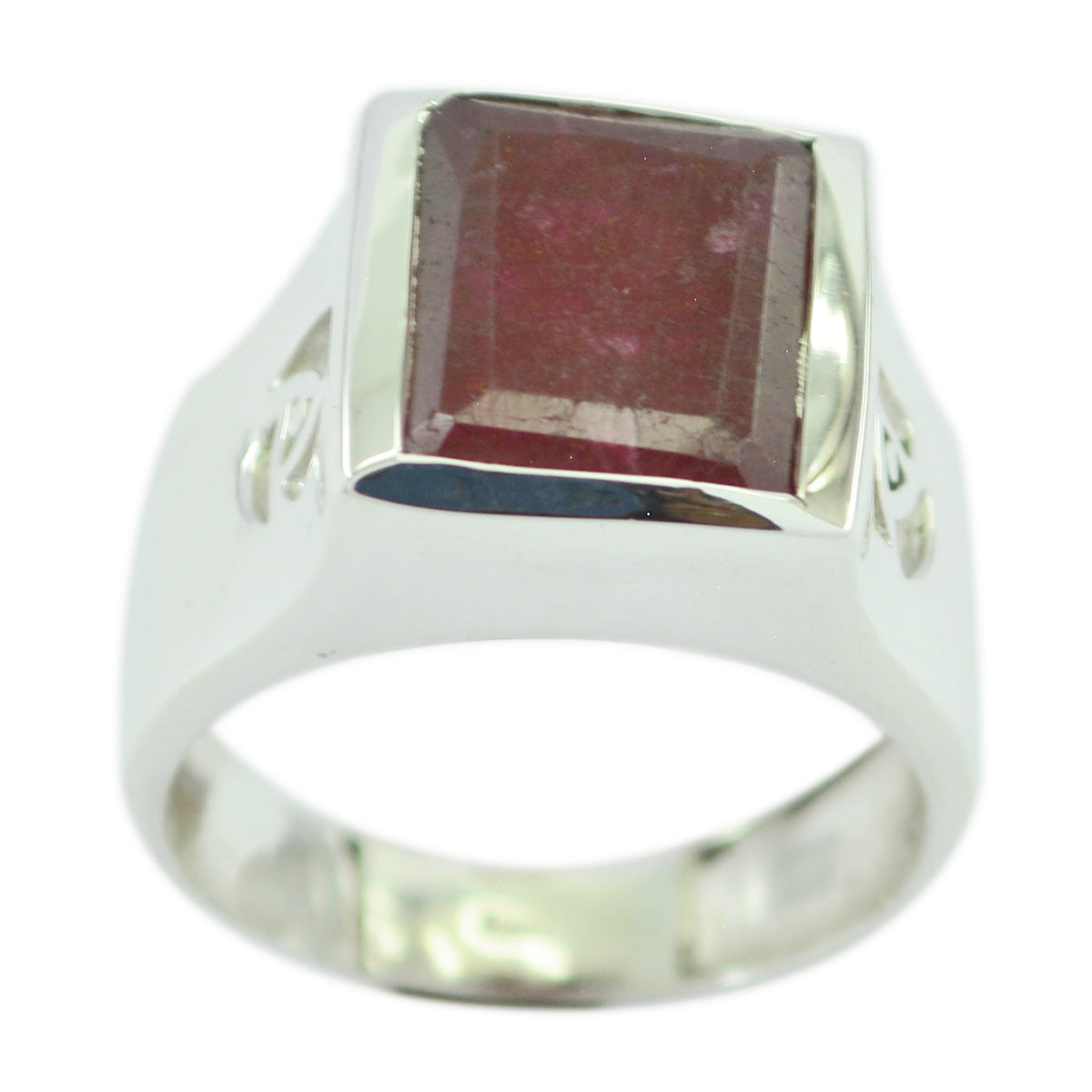 Hanna Red Solitaire Ring with Silver Band Indian Ruby Red