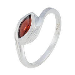 Riya Red Solitaire Ring Silver with Marquise Gemstone