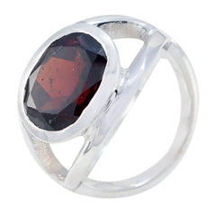 Natcha Red Solitaire Ring with Elegant Silver Band