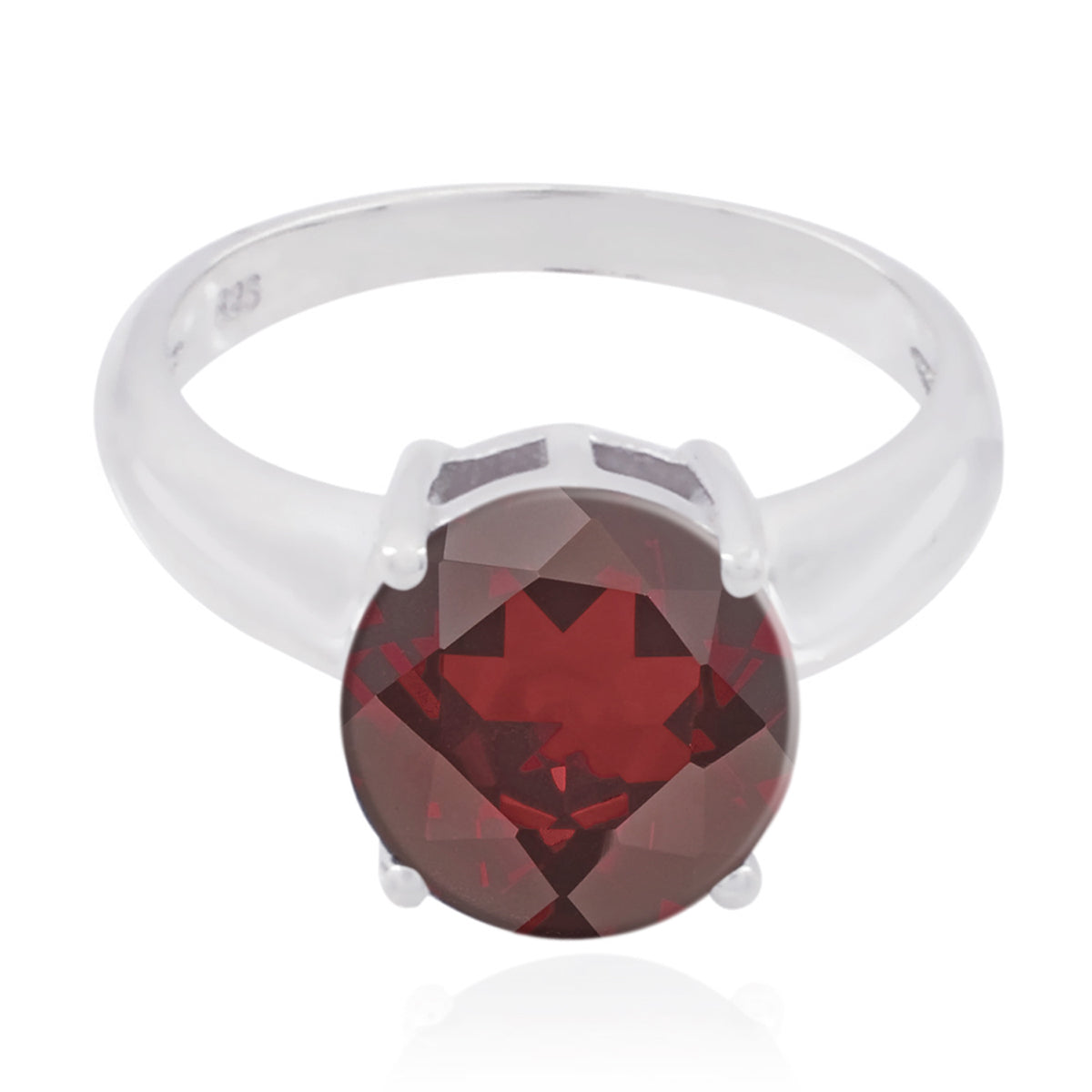 Sofia sterling silver ring with round red gemstone in four prong setting red solitaire ring for elegant gift
