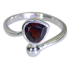 Stella elegant silver band red solitaire ring with a deep red triangular gemstone