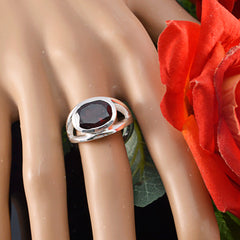 Natcha Red Solitaire Ring with Elegant Silver Band