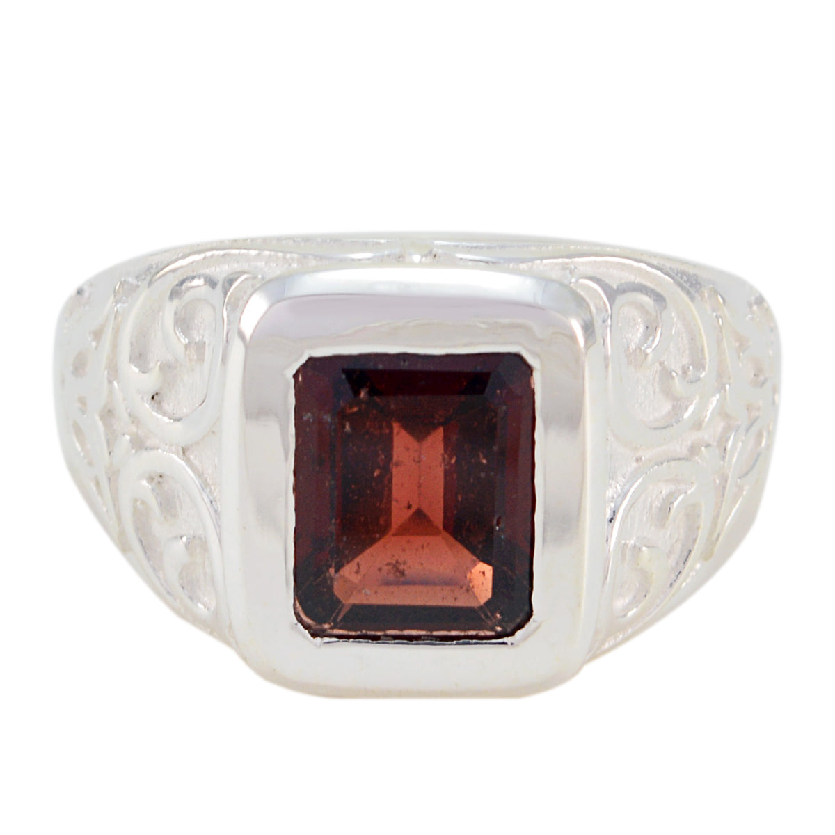 Ana Red Solitaire Signet Ring with Vintage Silver Design Garnet Red