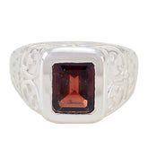 Ana Red Solitaire Signet Ring with Vintage Silver Design Garnet Red