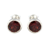 Lourdes Red Solitaire Stud Earrings for Glam Look Garnet Red Stud