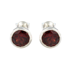 Lourdes Red Solitaire Stud Earrings for Glam Look Garnet Red Stud