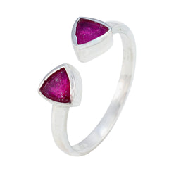 Nisa red toi et moi ring silver open band with two triangular deep red gemstones