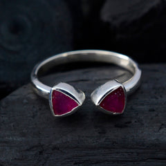Nisa silver open band red toi et moi ring with two triangular red gemstones minimalist design