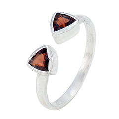 Seo-yeon silver ring featuring two triangular red stones in an open design red toi et moi ring