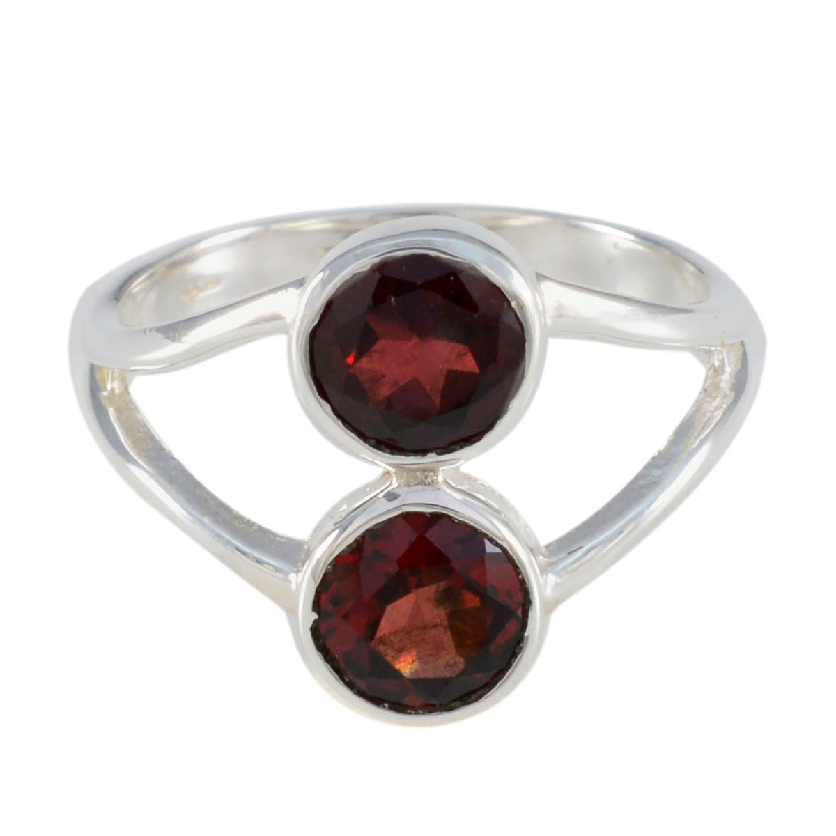 Olivia silver ring with two round deep red stones red toi et moi ring design