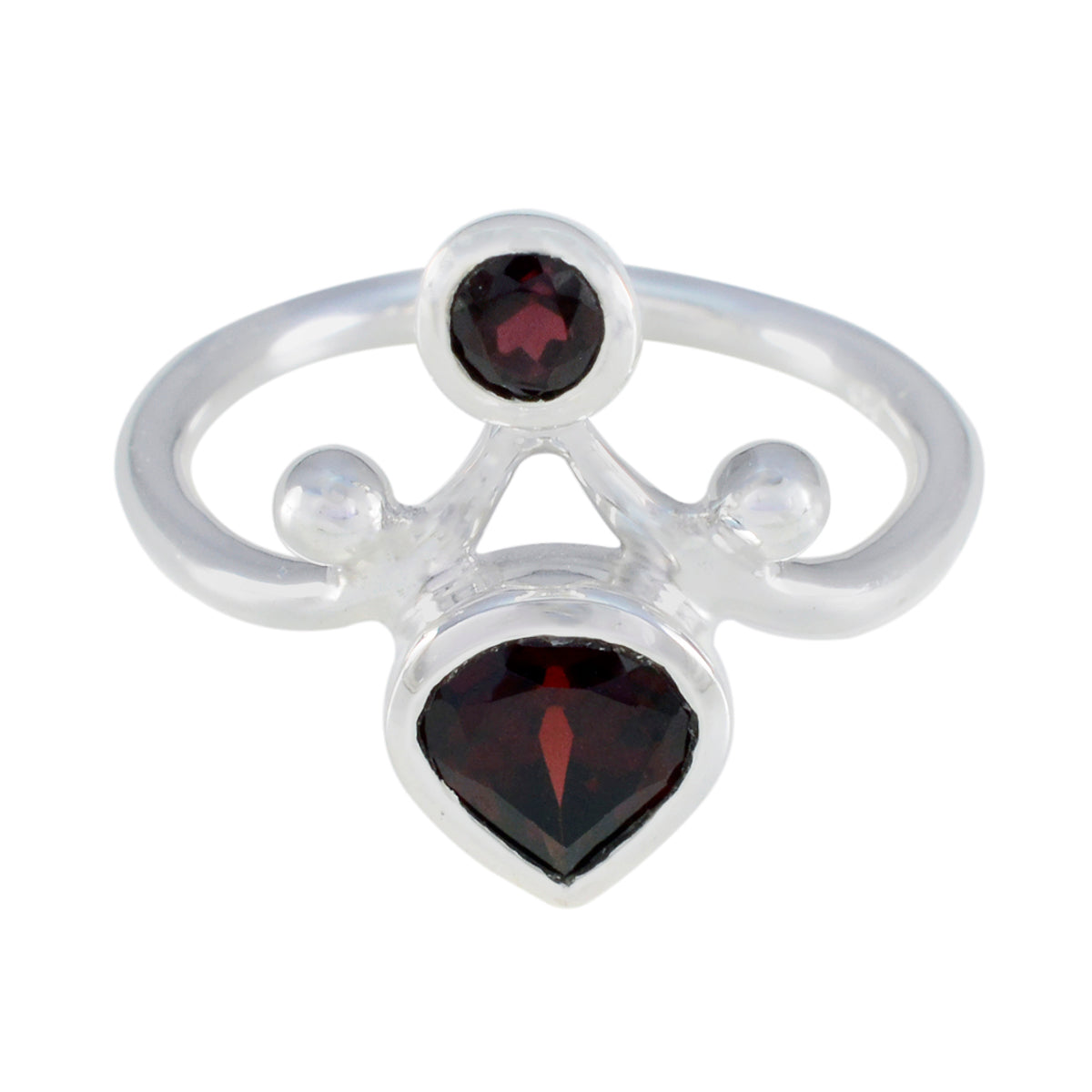 Savannah red toi et moi ring with two deep red gemstones set in a polished silver band