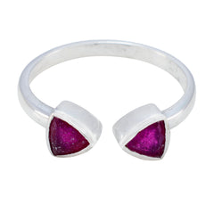 Nisa red toi et moi ring open sterling silver band with two triangular deep red gemstones