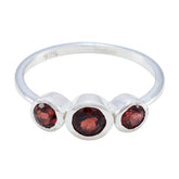 Wen sterling silver red trilogy gemstone ring with three round bezel set garnets for everyday elegance