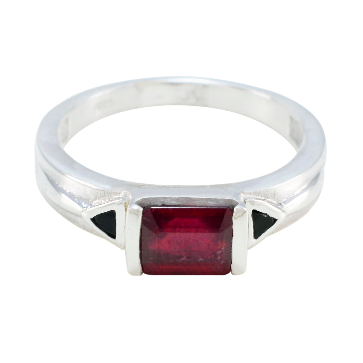 Renata Solitaire Ring with Red Gemstone Silver Band Garnet Red